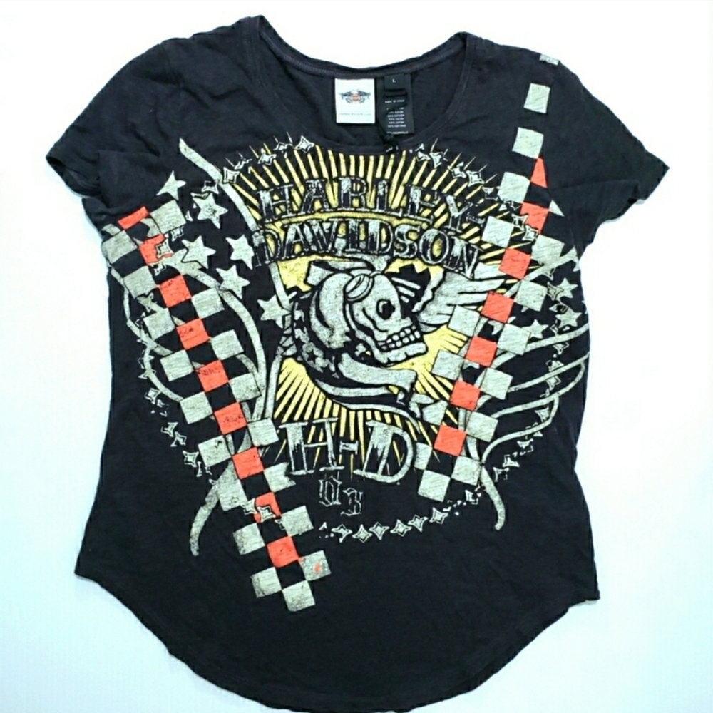 Womens Harley Davidson Felt Graphic Short Sleeve Tshirt